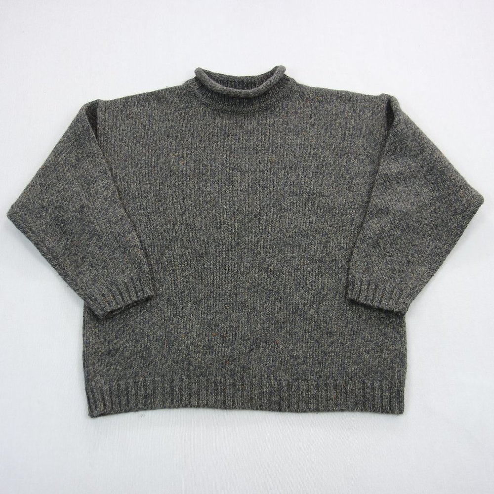 Vtg Abercrombie & Fitch The Big Sweater Wool Chunky Knit Roll Neck Gray Size L